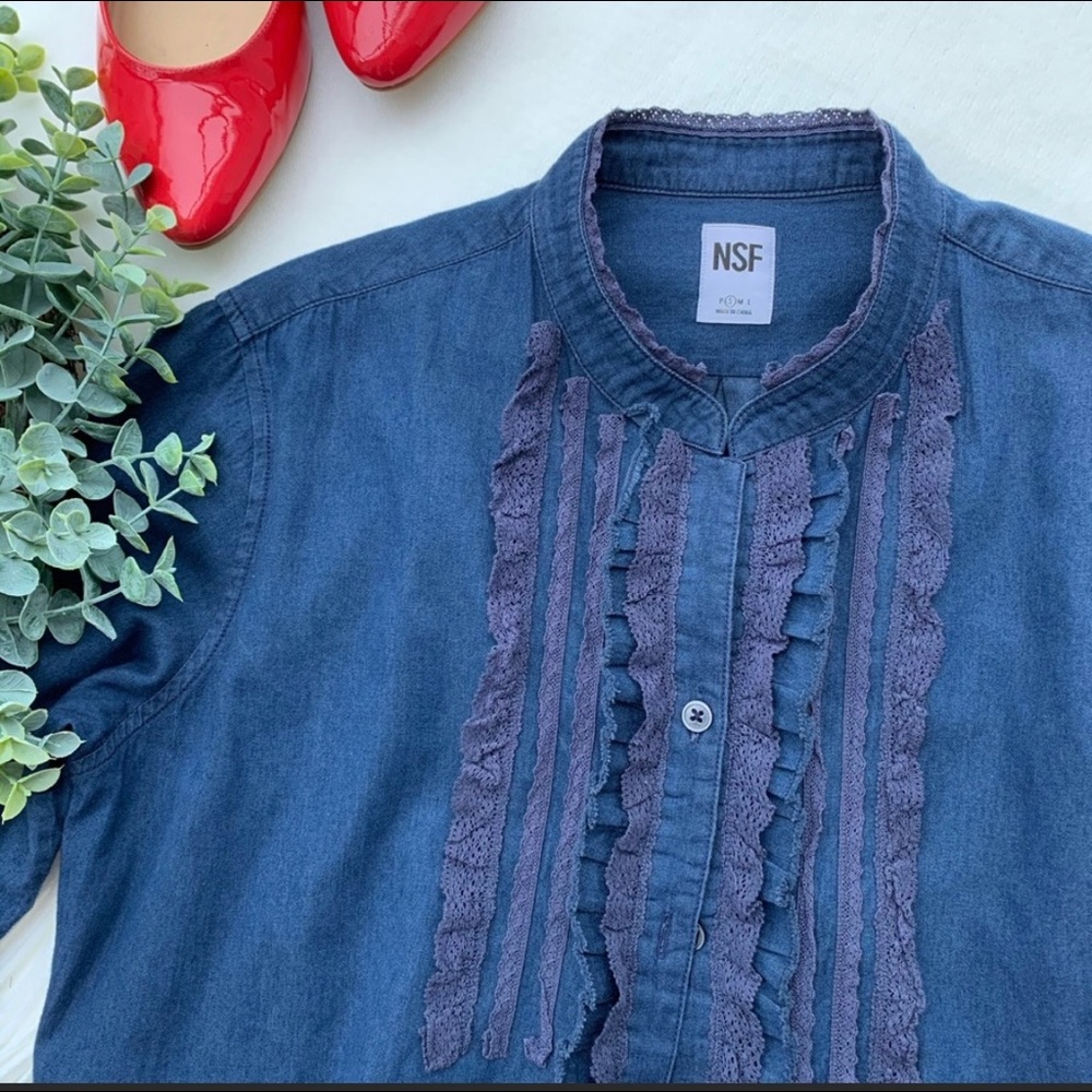 NSF women’s ruffle detail button front shirt P